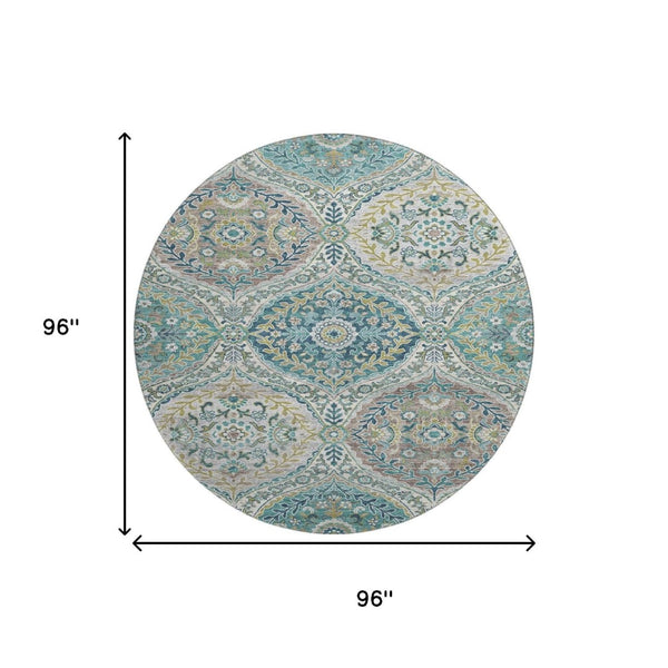 HomeRoots 8' X 10' Teal Ivory Beige Floral Area Rug – Durable, Washable, UV-Protected for Stylish Living Spaces 710302
