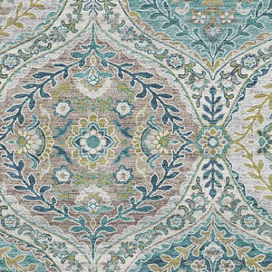 HomeRoots 9' X 12' Elegant Teal Ivory Beige Floral Area Rug – Washable, UV Protected, Non-Slip & Stain-Resistant 710303