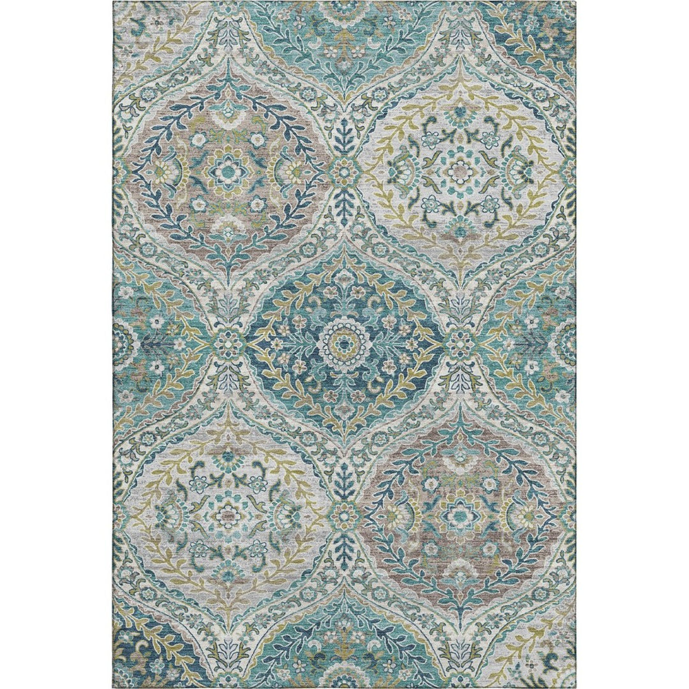 HomeRoots 10' X 14' Teal Ivory Beige Floral Area Rug - Washable, UV Protected, Durable & Stain Resistant Design 710304