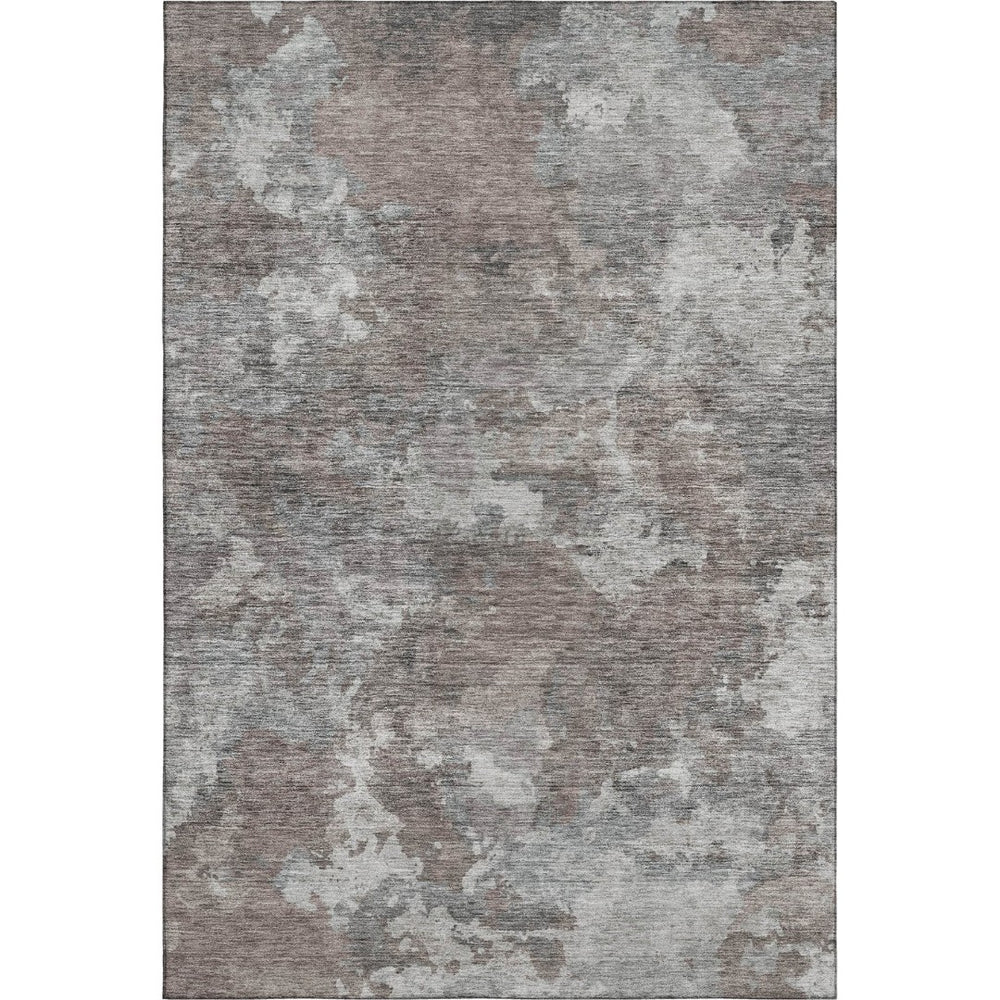 HomeRoots 8' Brown and Gray Abstract Washable Round Rug - Stylish, Durable, UV Protected for High-Traffic Areas 710307