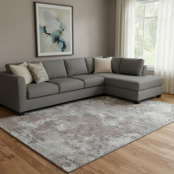 HomeRoots 9' X 12' Brown and Gray Abstract Area Rug - Washable, Stain-Resistant, with UV Protection & Non-Slip! 710309