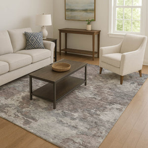 HomeRoots 9' X 12' Brown and Gray Abstract Area Rug - Washable, Stain-Resistant, with UV Protection & Non-Slip! 710309