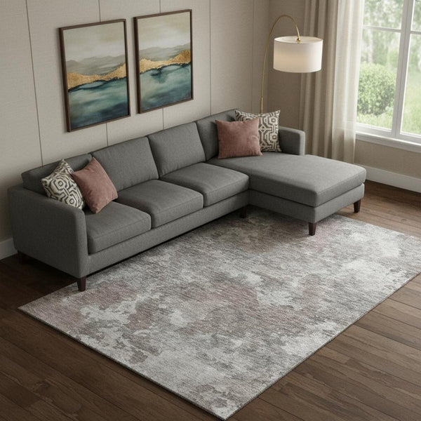 HomeRoots 10' X 14' Brown and Gray Abstract Washable Area Rug - Stylish, Stain-Resistant with UV Protection! 710310