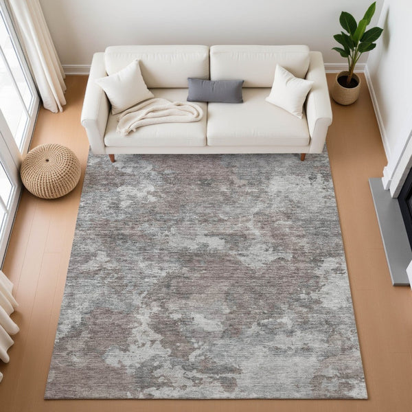 HomeRoots 10' X 14' Brown and Gray Abstract Washable Area Rug - Stylish, Stain-Resistant with UV Protection! 710310