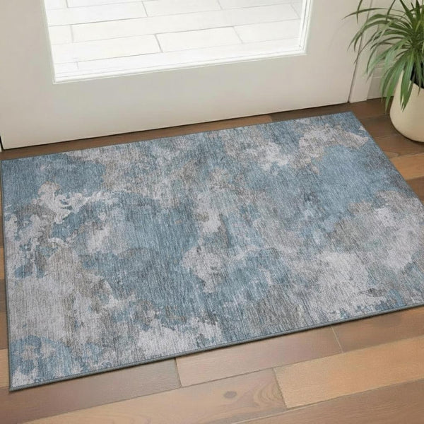 HomeRoots 5' X 8' Denim Blue and Gray Abstract Washable Area Rug with Stain Resistance and UV Protection 710312