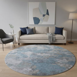HomeRoots 8' X 10' Denim Blue and Gray Washable Area Rug – Durable, UV-Protected, Stylish for Everyday Living 710314