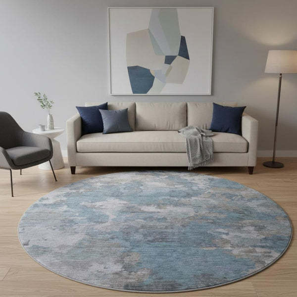 HomeRoots 8' X 10' Denim Blue and Gray Washable Area Rug – Durable, UV-Protected, Stylish for Everyday Living 710314