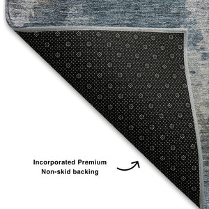 HomeRoots 8' X 10' Denim Blue and Gray Washable Area Rug – Durable, UV-Protected, Stylish for Everyday Living 710314
