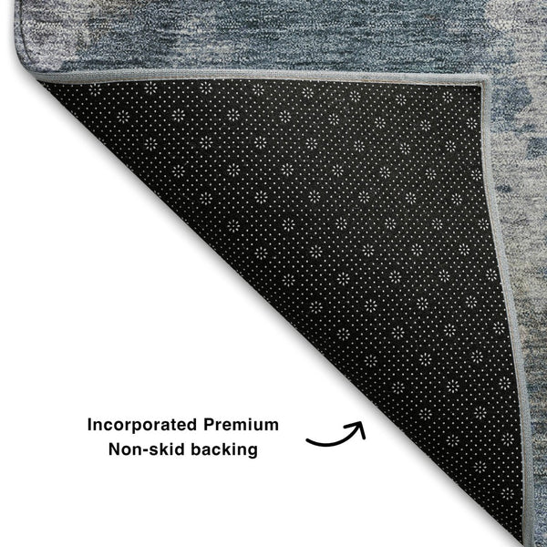 HomeRoots 8' X 10' Denim Blue and Gray Washable Area Rug – Durable, UV-Protected, Stylish for Everyday Living 710314