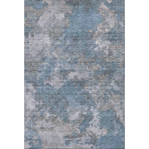HomeRoots 9' X 12' Washable Denim Blue & Gray Abstract Area Rug – Stain Resistant, UV Protected, Modern Design! 710315