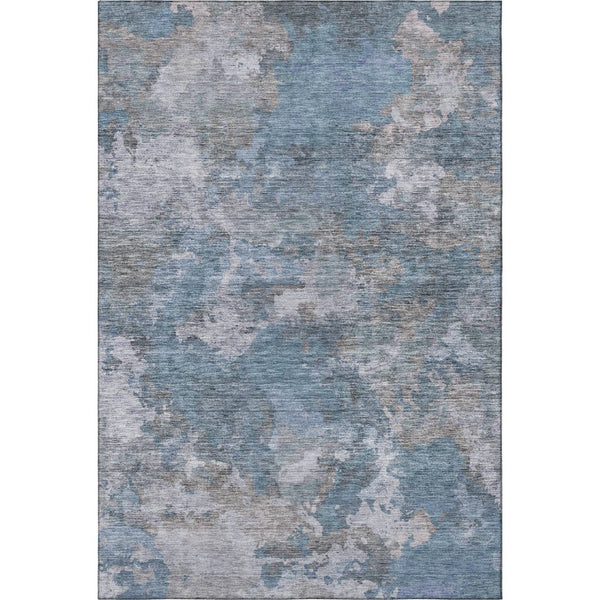 HomeRoots 9' X 12' Washable Denim Blue & Gray Abstract Area Rug – Stain Resistant, UV Protected, Modern Design! 710315