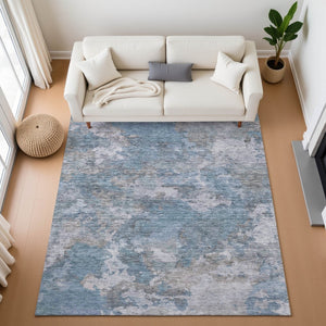 HomeRoots 10' Contemporary Denim Blue & Gray Abstract Washable Area Rug with UV Protection for Homes 710316