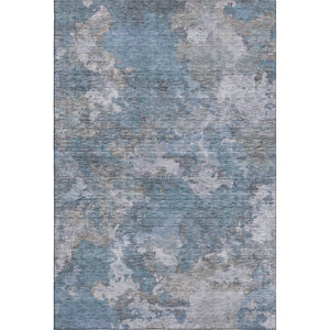 HomeRoots 10' Contemporary Denim Blue & Gray Abstract Washable Area Rug with UV Protection for Homes 710316