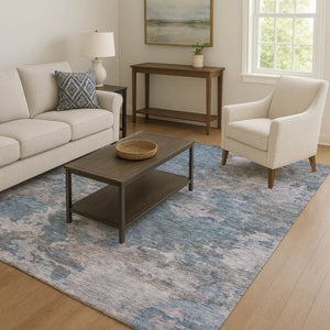 HomeRoots 10' Contemporary Denim Blue & Gray Abstract Washable Area Rug with UV Protection for Homes 710316