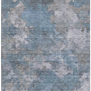 HomeRoots 10' Contemporary Denim Blue & Gray Abstract Washable Area Rug with UV Protection for Homes 710316