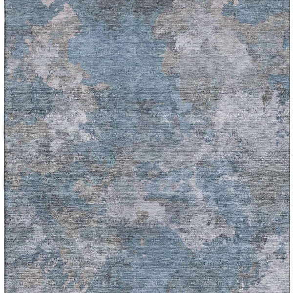 HomeRoots 10' Contemporary Denim Blue & Gray Abstract Washable Area Rug with UV Protection for Homes 710316