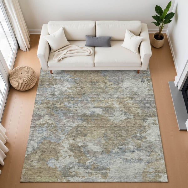 HomeRoots 5' X 8' Modern Gold and Gray Abstract Washable Area Rug - Durable, UV Protected, Easy-Care Design 710318