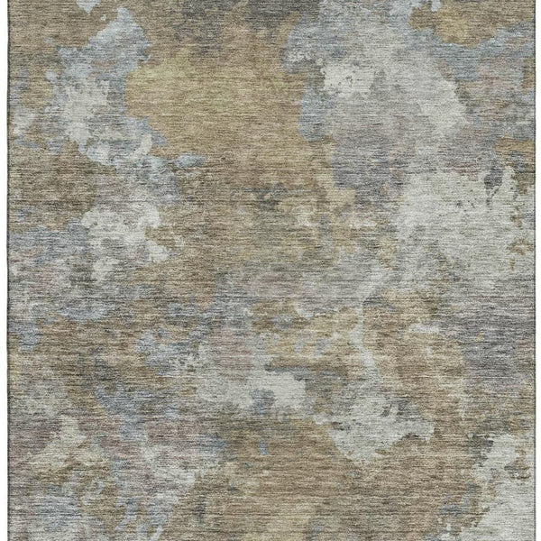 HomeRoots 5' X 8' Modern Gold and Gray Abstract Washable Area Rug - Durable, UV Protected, Easy-Care Design 710318