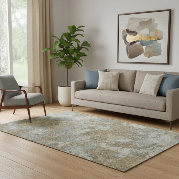 HomeRoots 8' Gold and Gray Abstract Washable Round Rug - Stain Resistant, UV Protected, Durable & Stylish! 710319