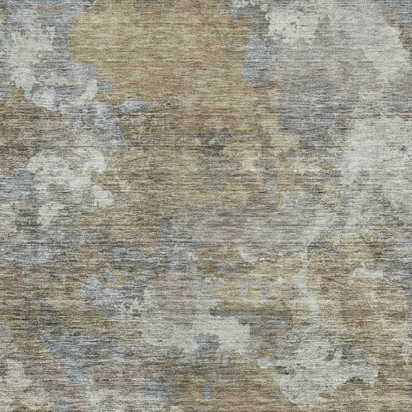 HomeRoots 8' Gold and Gray Abstract Washable Round Rug - Stain Resistant, UV Protected, Durable & Stylish! 710319