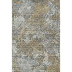 HomeRoots 8' Gold and Gray Abstract Washable Round Rug - Stain Resistant, UV Protected, Durable & Stylish! 710319