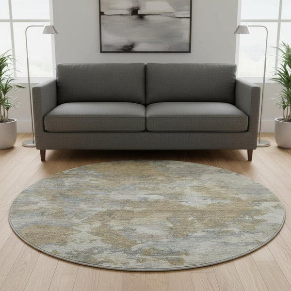 HomeRoots 8' X 10' Gold & Gray Abstract Washable Area Rug - Durable, Stain-Resistant, UV Protected Design! 710320