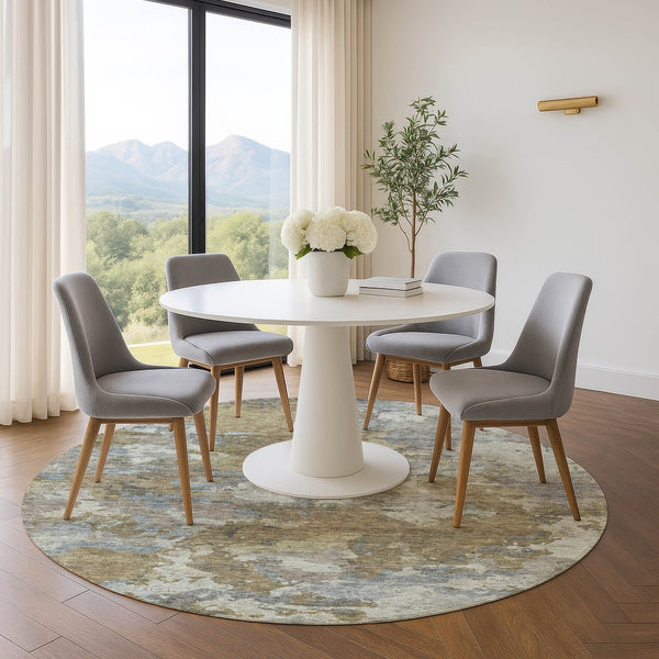 HomeRoots 8' X 10' Gold & Gray Abstract Washable Area Rug - Durable, Stain-Resistant, UV Protected Design! 710320