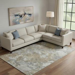 HomeRoots 10' Gold and Gray Abstract Washable Area Rug - Durable, UV Protected, Easy-Clean for Busy Homes 710322