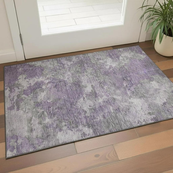 HomeRoots 5' X 8' Purple and Gray Abstract Rug - Washable, UV-Protected, Kid & Pet Friendly for Modern Spaces 710324