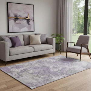 HomeRoots 8' Purple and Gray Abstract Round Rug – Washable, UV-Protected, Stain-Resistant, Kid & Pet Friendly! 710325