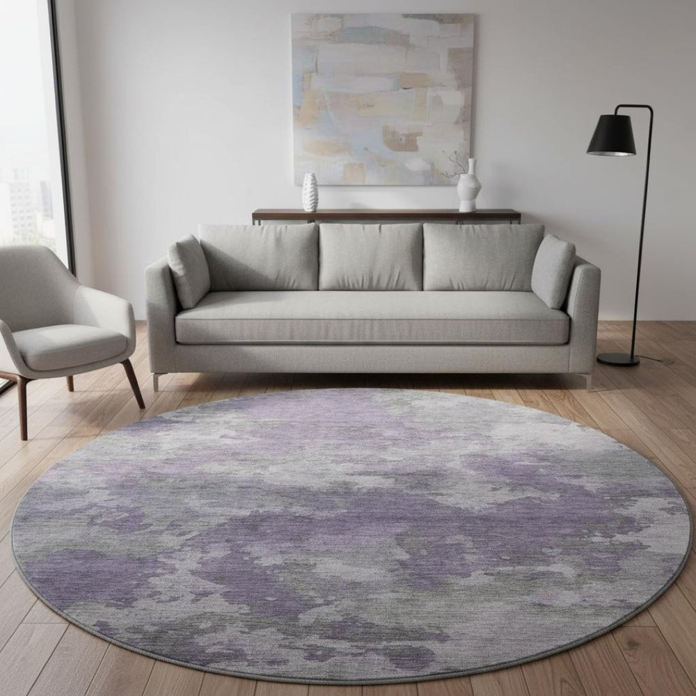 HomeRoots 8' X 10' Abstract Area Rug in Purple & Gray - Washable, UV-Protected, Non-Slip for Modern Homes 710326