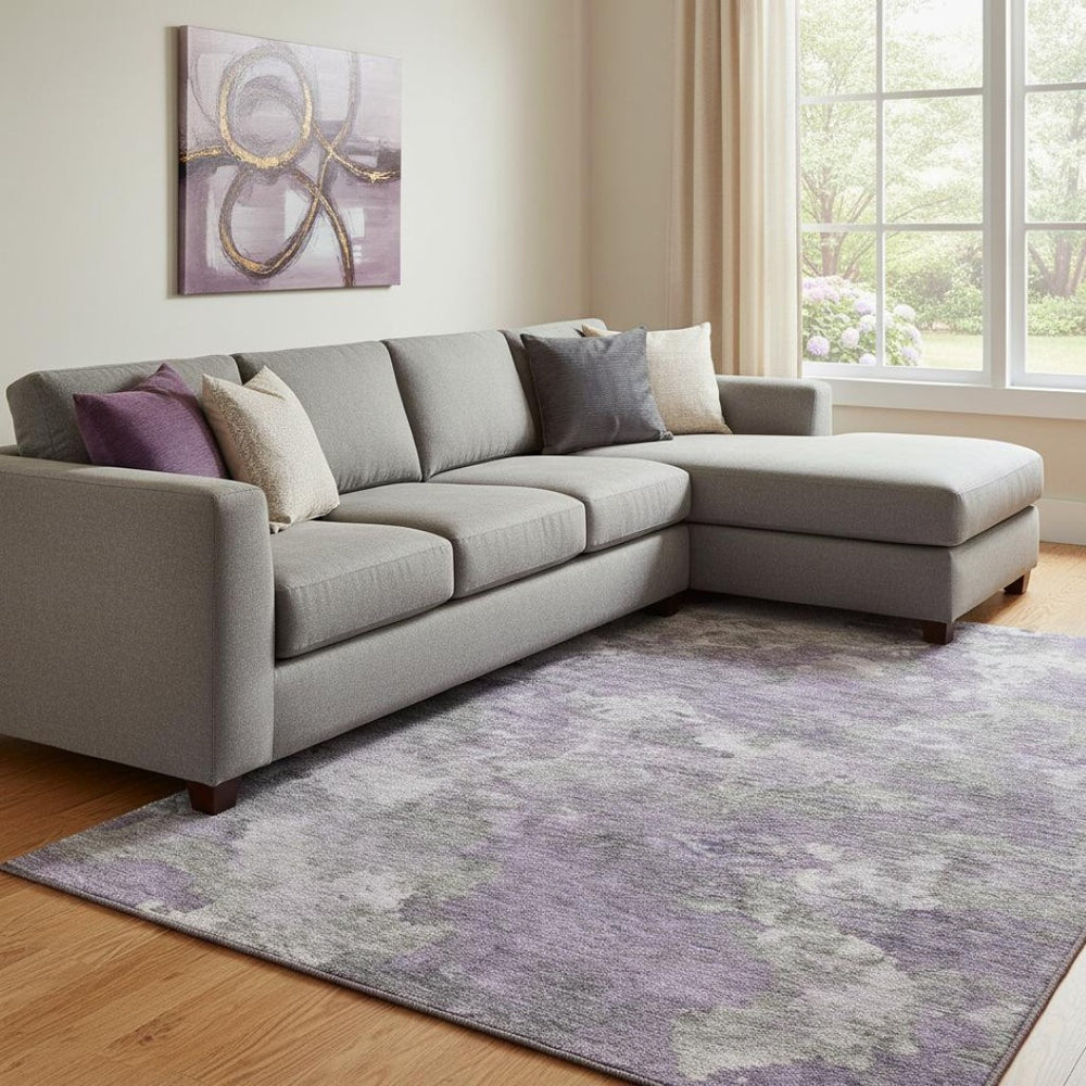 HomeRoots 9' X 12' Purple and Gray Abstract Area Rug - Washable, UV-Protected, Durable for Homes with Kids & Pets 710327