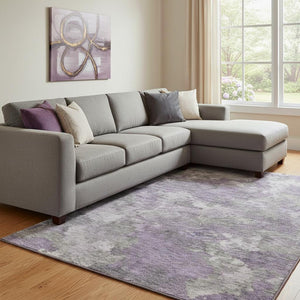 HomeRoots 9' X 12' Purple and Gray Abstract Area Rug - Washable, UV-Protected, Durable for Homes with Kids & Pets 710327