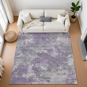 HomeRoots 9' X 12' Purple and Gray Abstract Area Rug - Washable, UV-Protected, Durable for Homes with Kids & Pets 710327