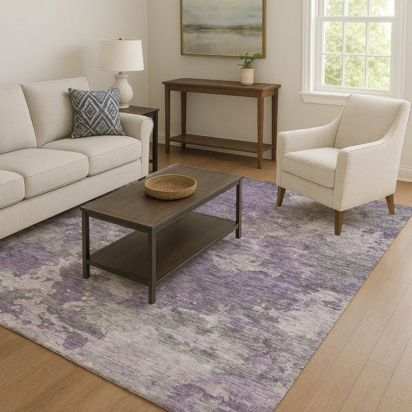 HomeRoots 9' X 12' Purple and Gray Abstract Area Rug - Washable, UV-Protected, Durable for Homes with Kids & Pets 710327