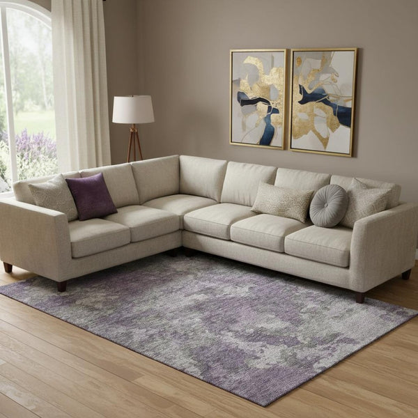 HomeRoots 10' X 14' Stylish Purple and Gray Abstract Washable Area Rug with UV Protection for Busy Homes 710328