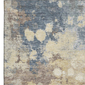 HomeRoots 8' Gold and Blue Abstract Washable Round Rug – UV Protected, Pet-Friendly, Stain Resistant, Non-Slip! 710331