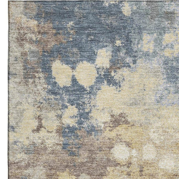 HomeRoots 8' Gold and Blue Abstract Washable Round Rug – UV Protected, Pet-Friendly, Stain Resistant, Non-Slip! 710331