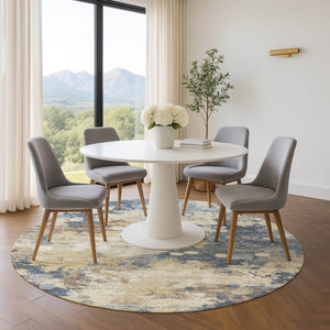 HomeRoots 8' X 10' Gold and Blue Abstract Washable Area Rug with UV Protection for Stylish, Easy Care Living 710332
