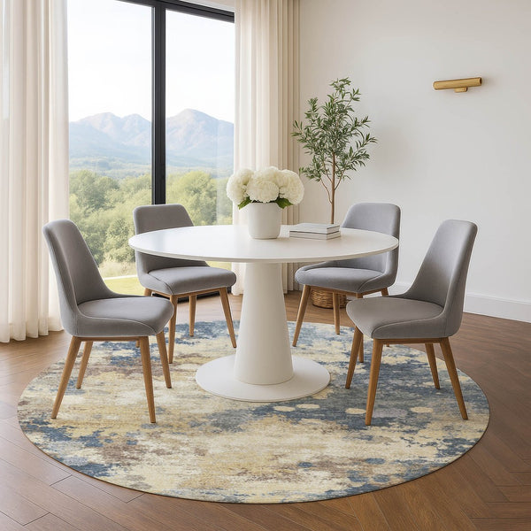 HomeRoots 8' X 10' Gold and Blue Abstract Washable Area Rug with UV Protection for Stylish, Easy Care Living 710332