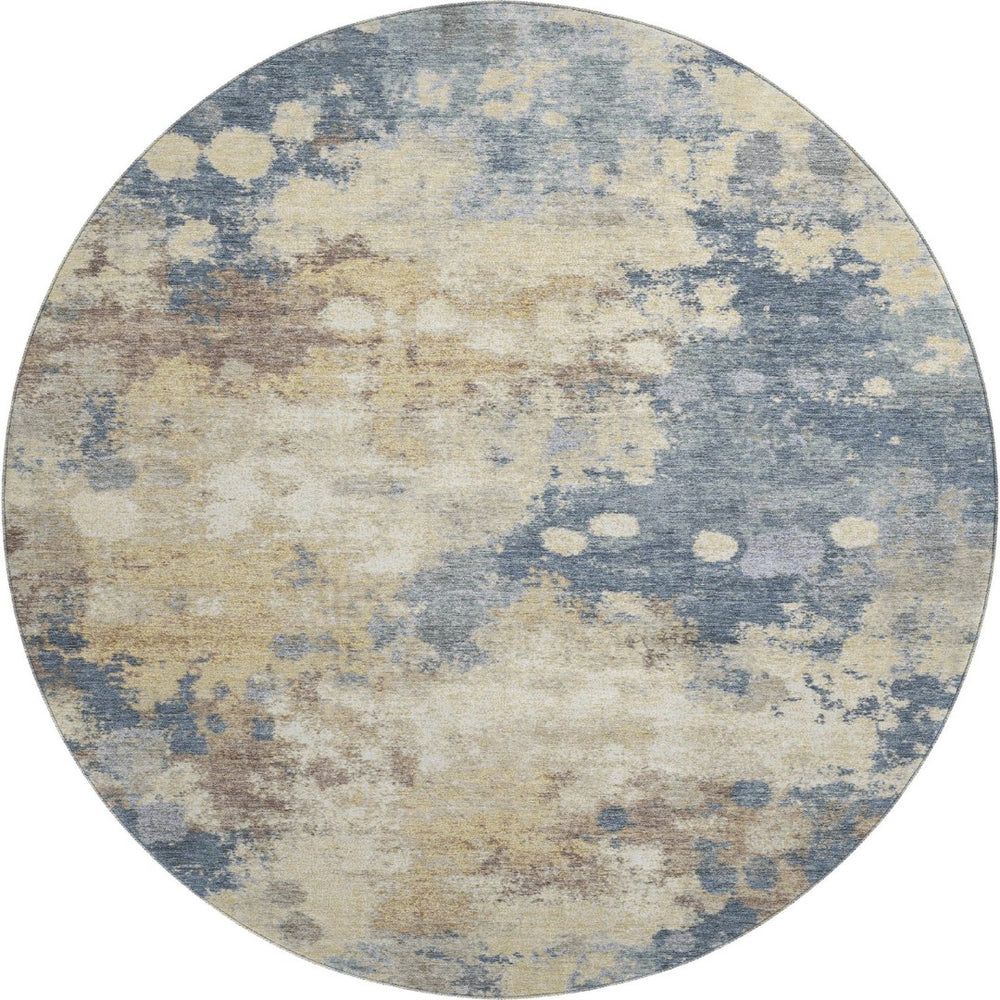 HomeRoots 8' X 10' Gold and Blue Abstract Washable Area Rug with UV Protection for Stylish, Easy Care Living 710332