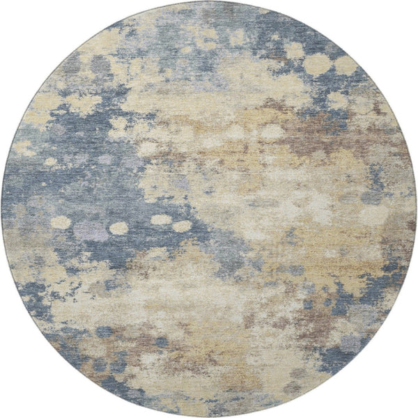 HomeRoots 8' X 10' Gold and Blue Abstract Washable Area Rug with UV Protection for Stylish, Easy Care Living 710332