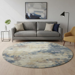 HomeRoots 8' X 10' Gold and Blue Abstract Washable Area Rug with UV Protection for Stylish, Easy Care Living 710332