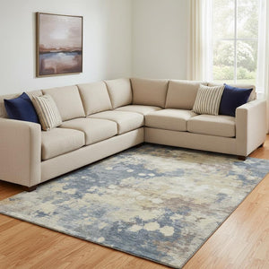 HomeRoots 9' X 12' Gold And Blue Abstract Washable Area Rug - UV Protected, Durable, Stylish for Modern Homes 710333