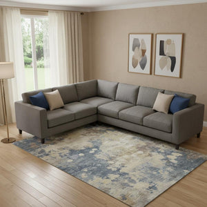 HomeRoots 10' X 14' Gold and Blue Abstract Area Rug - Stylish, Washable, UV-Protected & Family-Friendly Décor 710334