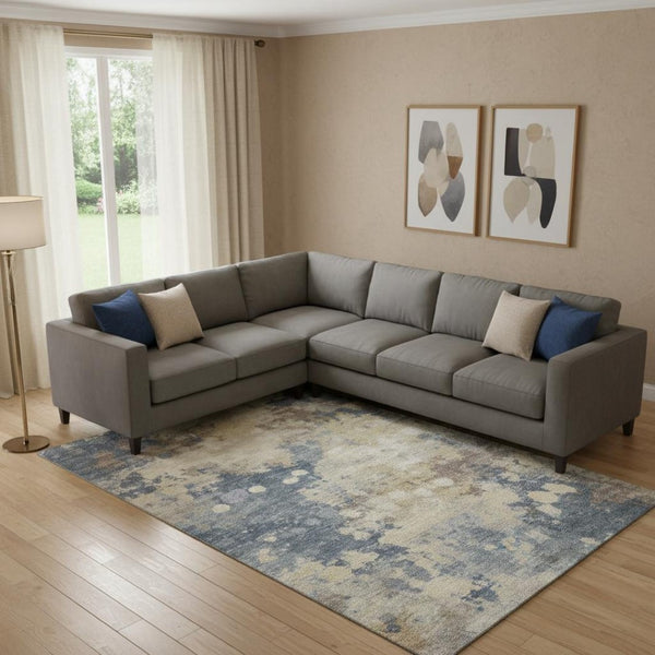 HomeRoots 10' X 14' Gold and Blue Abstract Area Rug - Stylish, Washable, UV-Protected & Family-Friendly Décor 710334