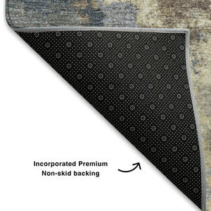 HomeRoots 10' X 14' Gold and Blue Abstract Area Rug - Stylish, Washable, UV-Protected & Family-Friendly Décor 710334