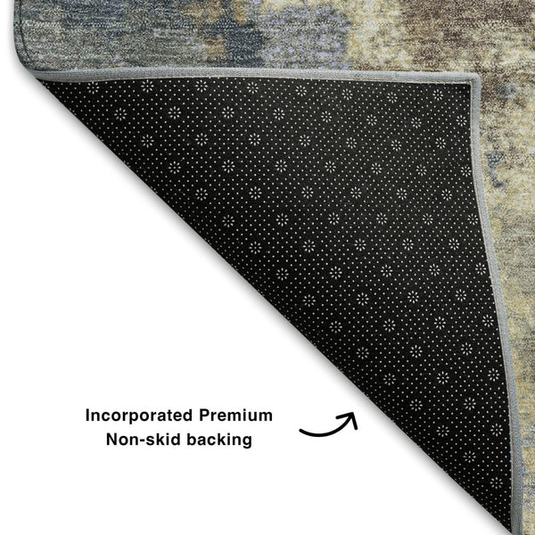 HomeRoots 10' X 14' Gold and Blue Abstract Area Rug - Stylish, Washable, UV-Protected & Family-Friendly Décor 710334