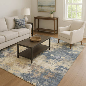 HomeRoots 10' X 14' Gold and Blue Abstract Area Rug - Stylish, Washable, UV-Protected & Family-Friendly Décor 710334