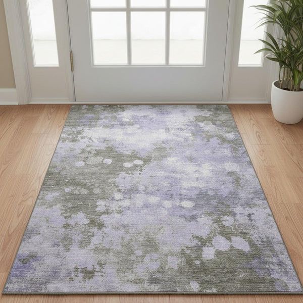 HomeRoots 5' X 8' Abstract Lavender and Taupe Area Rug - Washable, UV Protected, Family-Friendly Design 710336